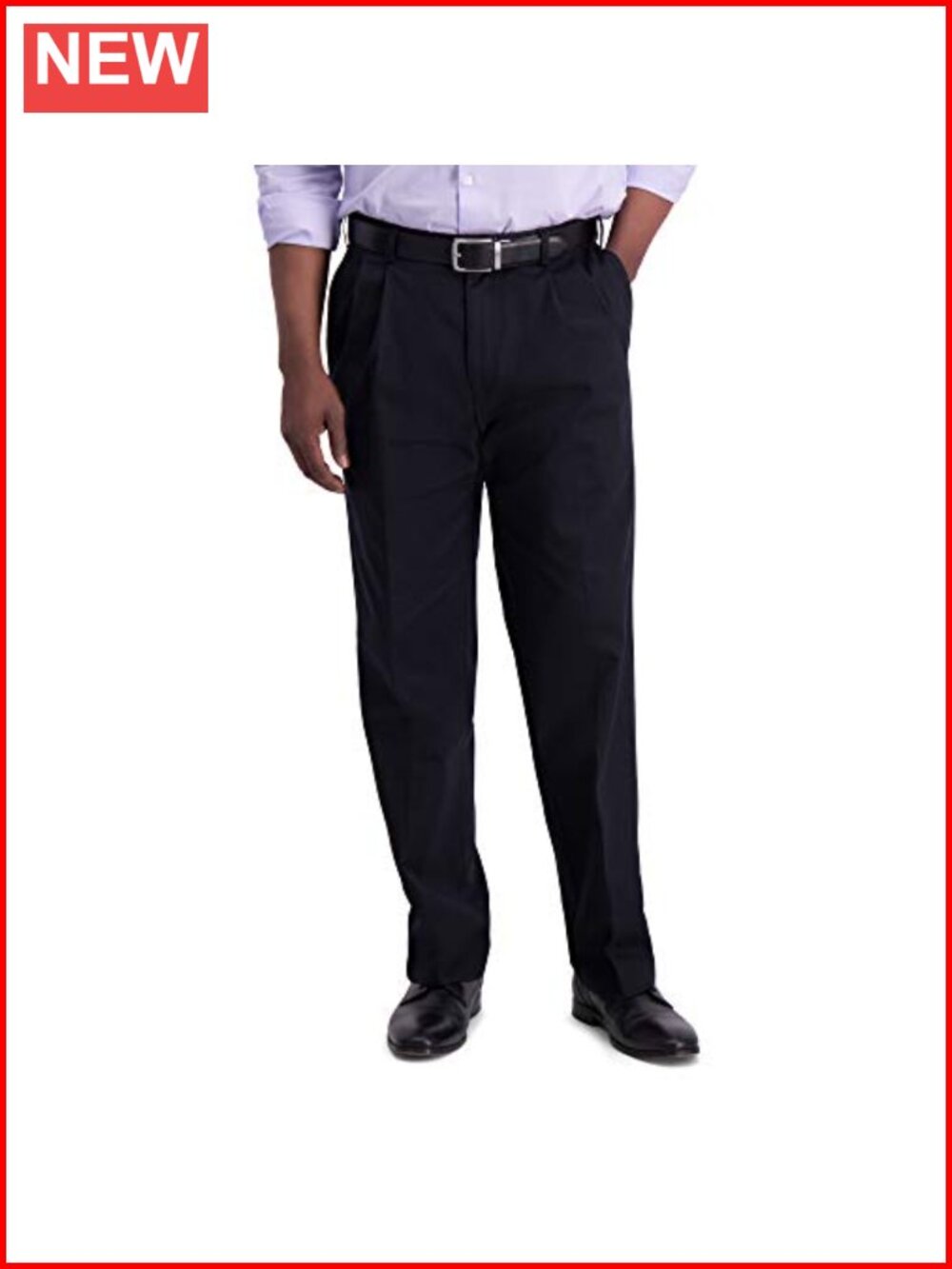 Men's Classic Fit Iron Free Pleated Front Khaki Dress Pants Expandable Waist